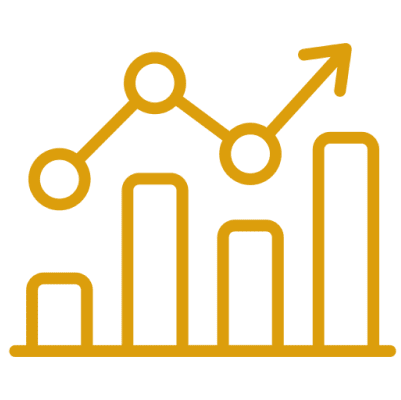 Bar and line graph with upward arrow.