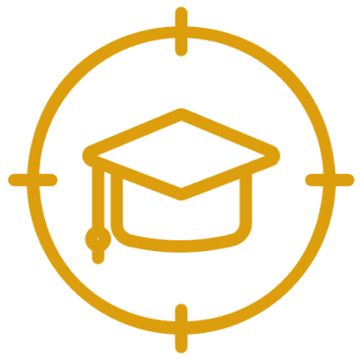 Graduation cap inside a circular target.